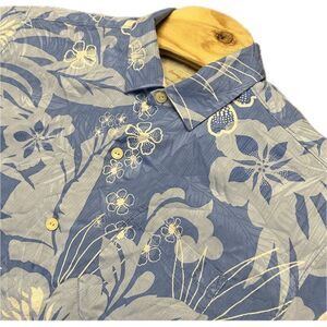 Tommy Bahama Hawaiian 100%‎ Silk Camp Button Shirt Large Blue Floral Aloha Beach
